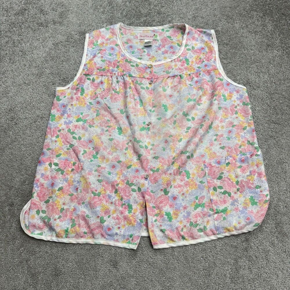 Vintage Moondance Pearl Snap Apron Vest Top Womens Large Pastel Pink Floral